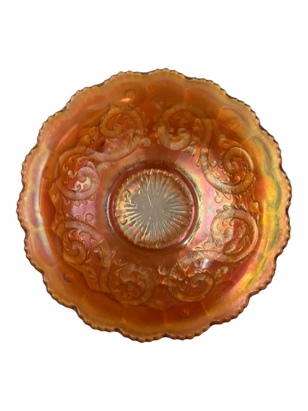 Antique Fenton Feathered Serpent Carnival Glass Deep Round Bowl Marigold